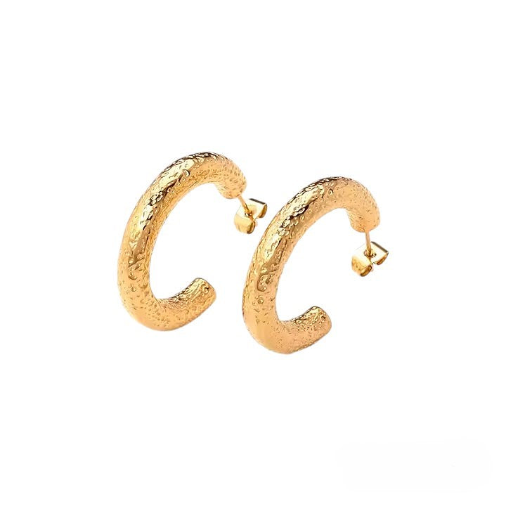 Hammered Hoops Gold Earrings