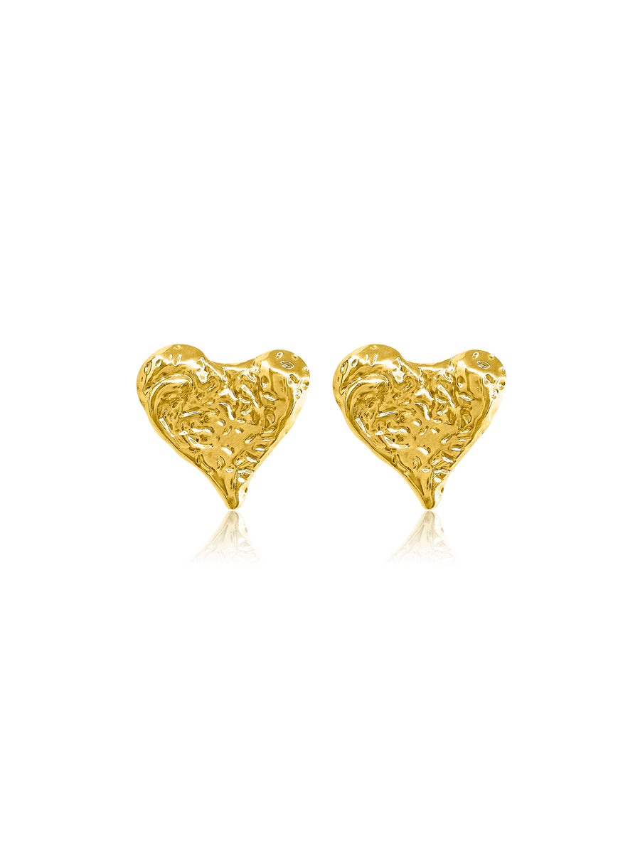 Heart Hammered Gold Earrings