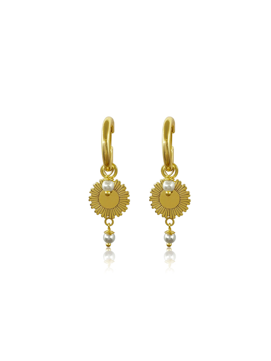 Sun & Pearls Gold Earrings