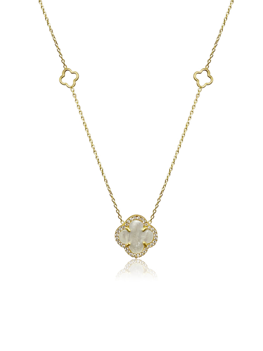 White Clover with Clovers Gold Necklace