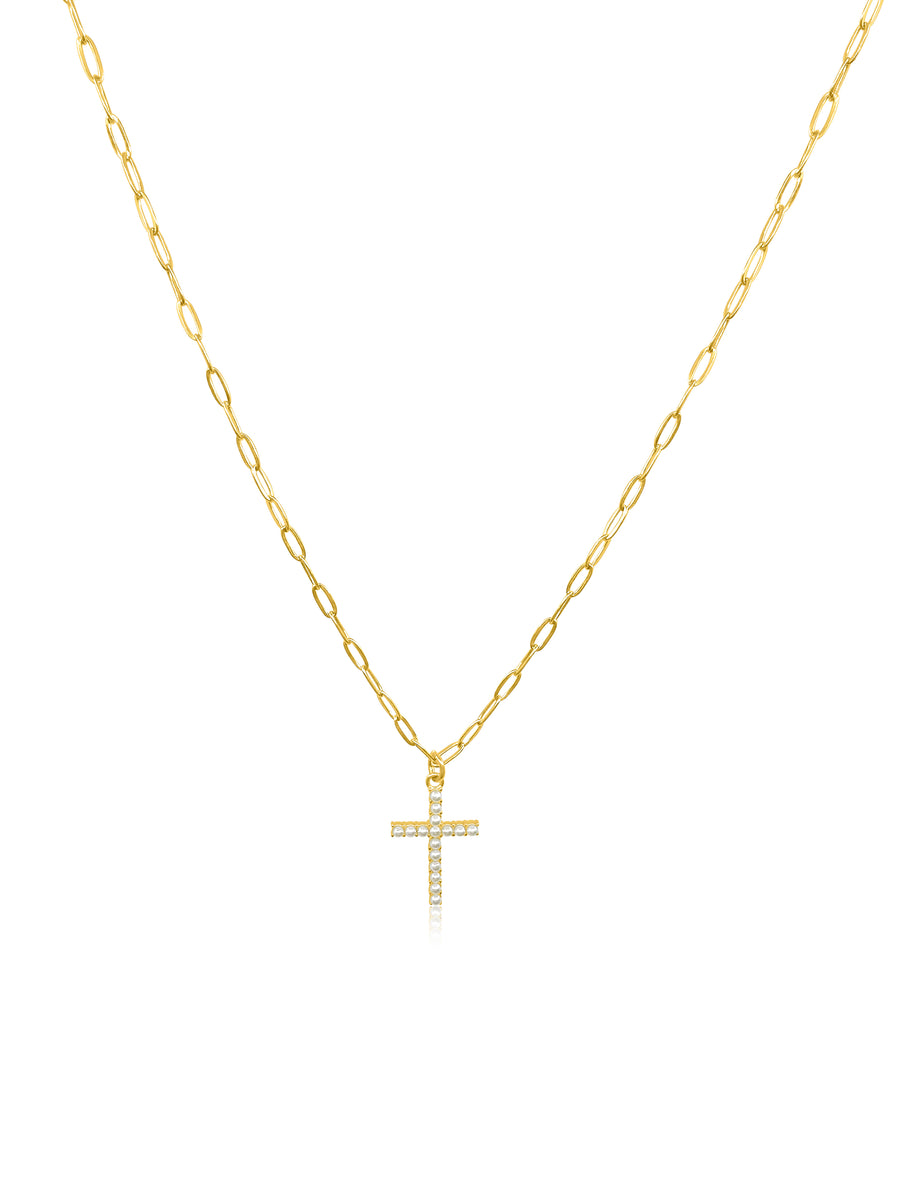 Pearl Cross Gold Necklace