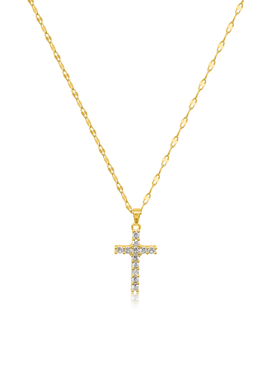 Sparkling Cross Gold Necklace