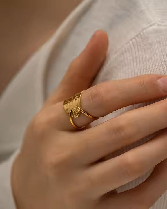 Wavy Hammered Gold Ring